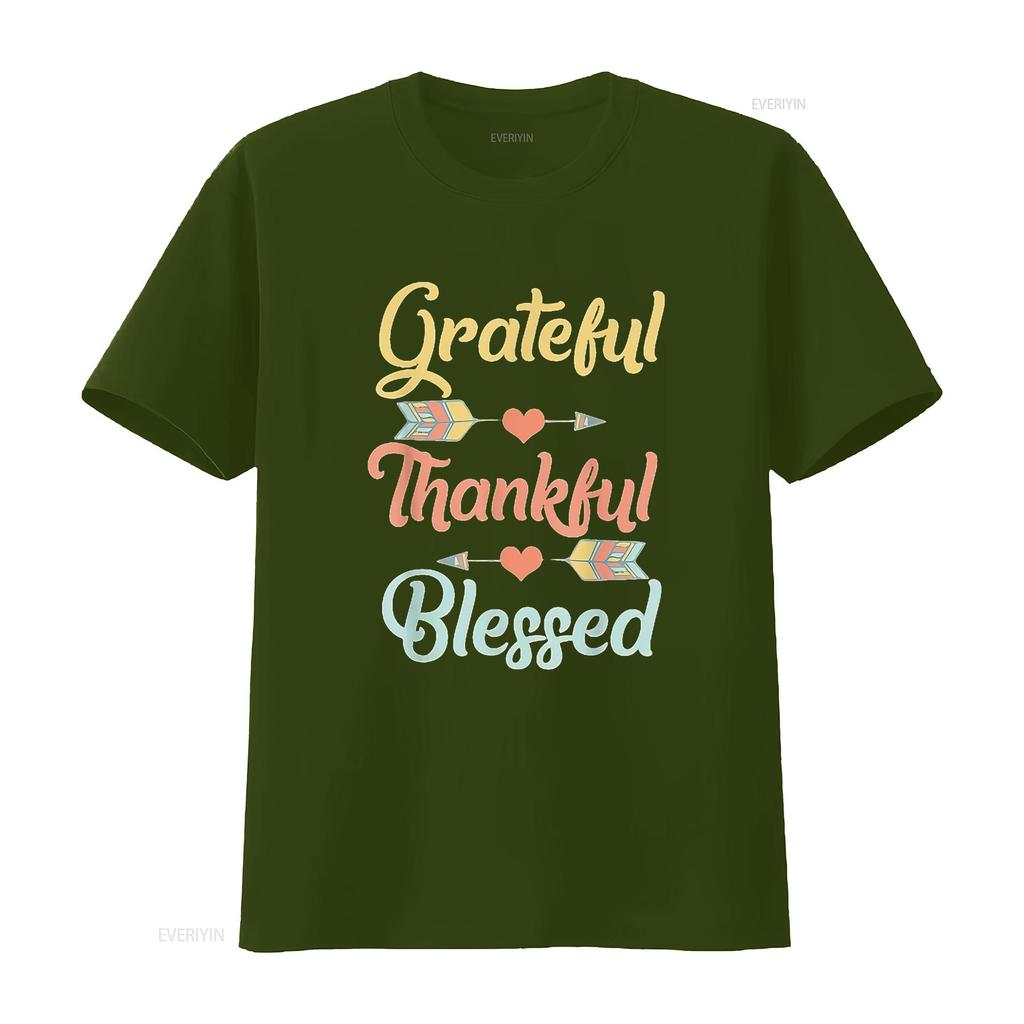 Womens Grateful Thankful Blessed T Shirt Cool Thanksgiving Day Black 2X Large vintage Washed streetwear Comfortable homme