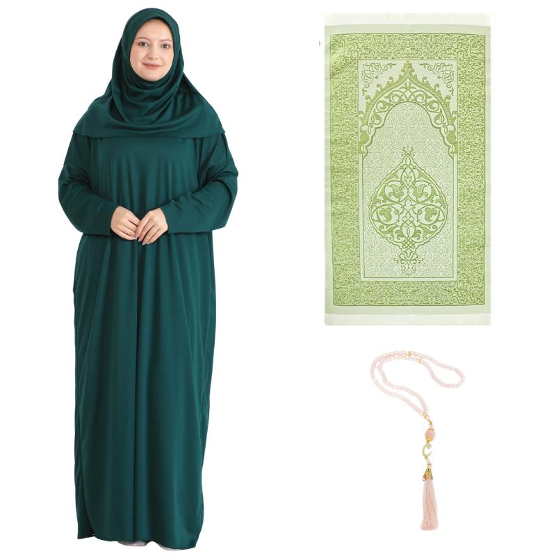 Women Prayer Dress With Hijab Rug Tasbih Muslim Set Islamic Clothes Abaya Jilbab Dubai Kaftan For Eid Ramadan
