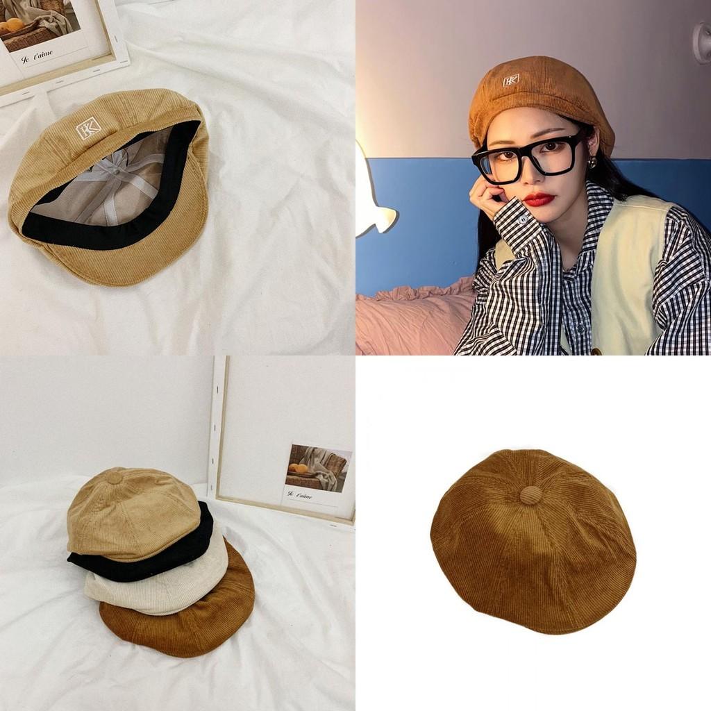Trendy Corduroy Embroidered Vintage Cap For Women Chic Baker Boy Hat Four Seasons