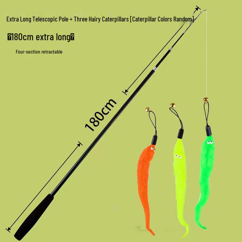 Retractable Cat Teaser Wand: 1.8m Interactive Fishing Pole with Bite-Resistant Feather & Bell Toy
