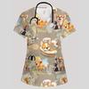 Clinical Uniform Woman Fashion V-Neck Vibrant Pockets T-Shirt Cute Cartoon Print Tops Summer Comfortable Vet Nurse Uniform Woman