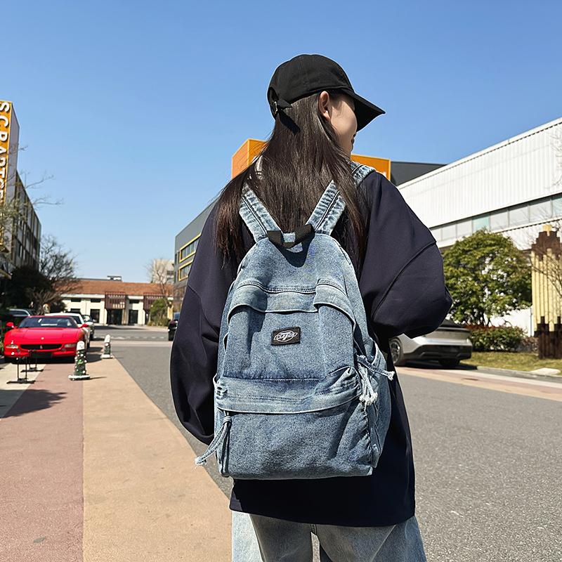 College Style Couple Student Schoolbag Denim Lightweight Backpack