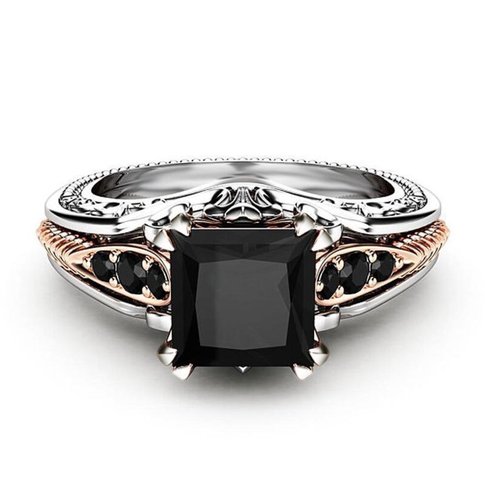 925 Sterling Silver Rose Gold Plated Square Black Inlaid Zircon Ring for Women's Fashion Jewelry Engagement Ring Gift 2025