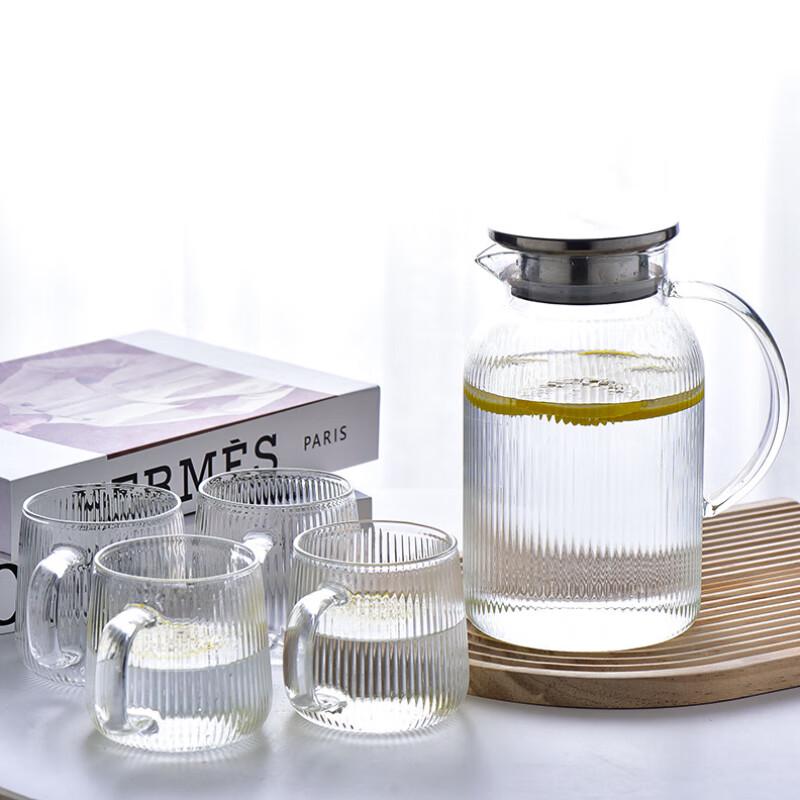 

High Borosilicate Glass Water Pitcher Set with Vertical Stripes