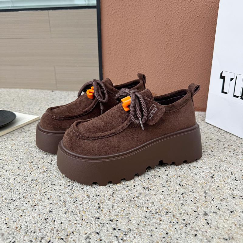 Muffin thick-soled lace-up women's new spring and autumn retro versatile small man height-increasing cotton shoes