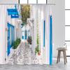 Greek Mediterranean Shower Curtain Purple Flowers Blue Door Window White Architecture Nature Landscape Bathroom Curtains Decor
