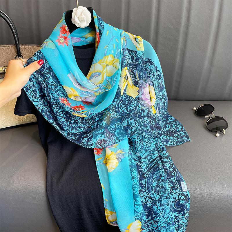 Spring Scarf For Women, Luxury Design, Smooth Silk Scarf, Soft Muslim Headband, Beach Shawl.