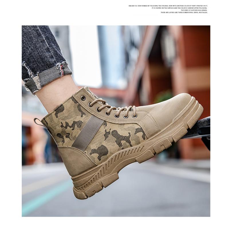 Men's Autumn Winter Camo Martin Boots, Thickened Warm Mid Top Retro Work Shoes, Non-slip Thick Sole Outdoor Combat Boots for Men