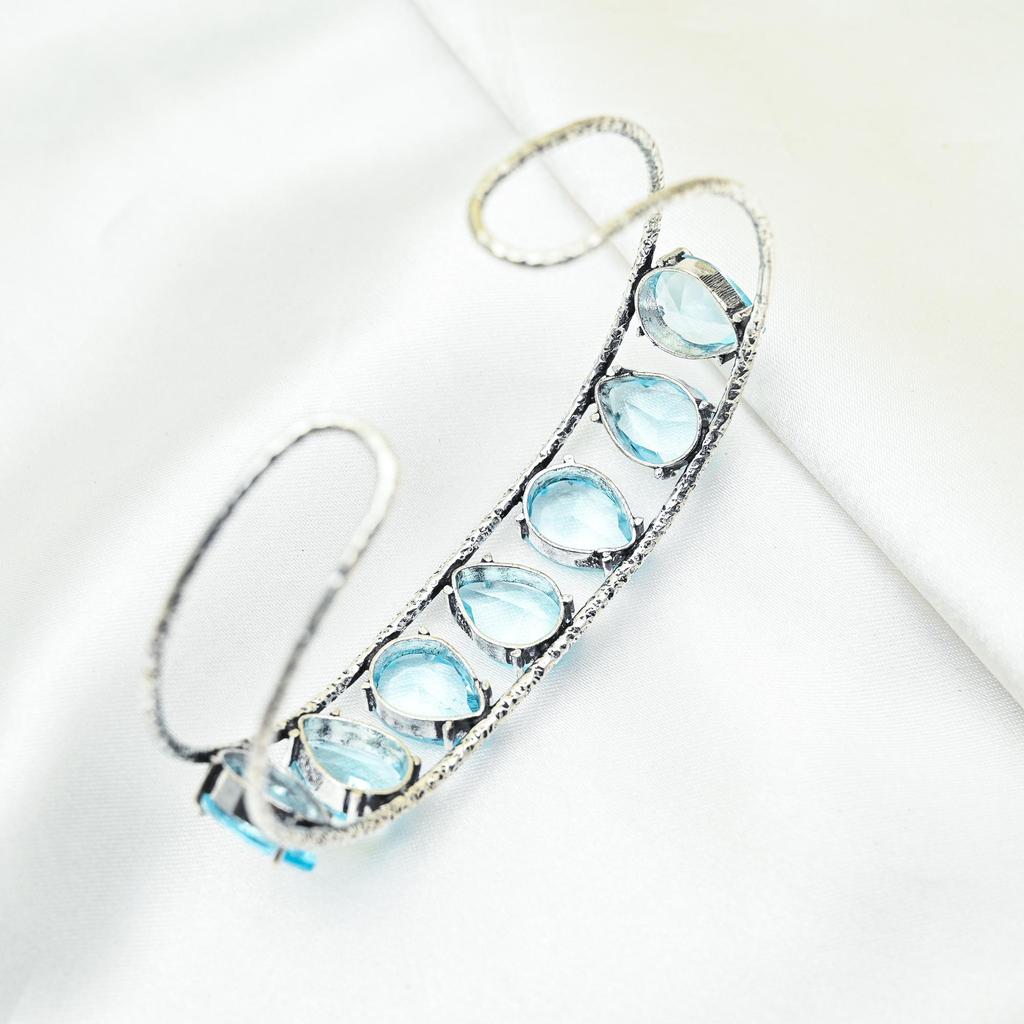 Schweizer Blautopas Armreif Echter Edelstein Armreif, 925 Sterling Silber Armreif Handarbeit Schmuck, Verstellbarer Armreif Als Geschenk Frauen Schmuck