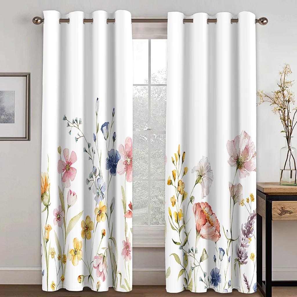 3D Digital Printing Curtain for Kitchen, Short Window Curtains, Floral and Flowers, 2 Panels