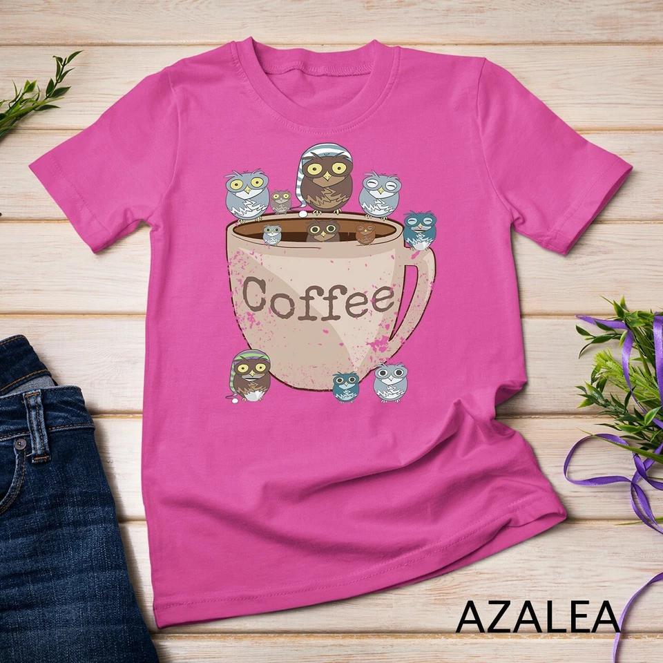 Funny Sarcastic Coffee & Owl Lovers Tee - Cute Vintage Owls Unisex T-shirt 2 M