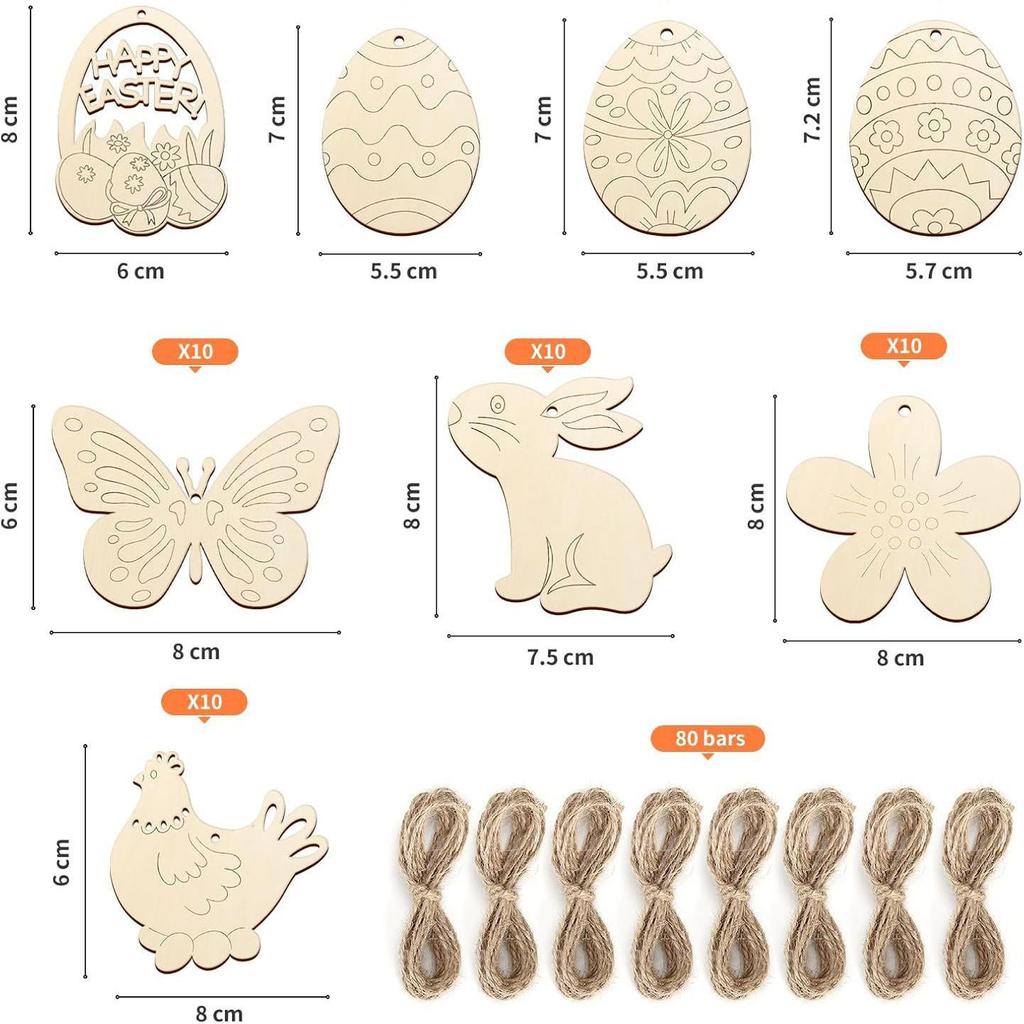Wooden Easter Ornament DIY Kit: Children's Party Venue Decoration with Hemp Rope