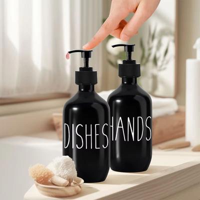 Dishwashing Soap Dispenser with Plastic Pump, Reusable Liquid Soap Shampoo Shower Gel Bottle Pressure Bathroom Decoration 500ml