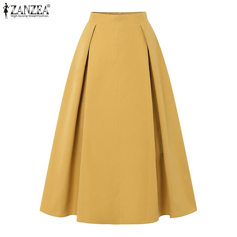 ZANZEA Womens Summer Casual Solid Color A-Line Skirts