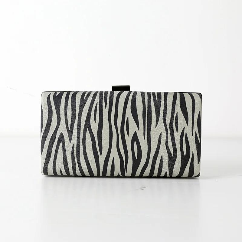 

Zebra Print Evening Clutch Bag for Women Fashion PU Chain Shoulder Purse Luxury Party Handbag Elegant Boho Wedding Prom Clutch светло-серый