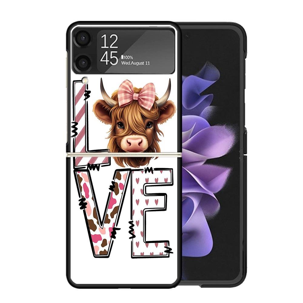 Cute Highland Cow Cases For Samsung Galaxy Z Flip 4 5 6 7 3 Z Flip7 Flip6 Flip4 Flip5 Flip3 5G Hard Shockproof Fundas Cover Gala