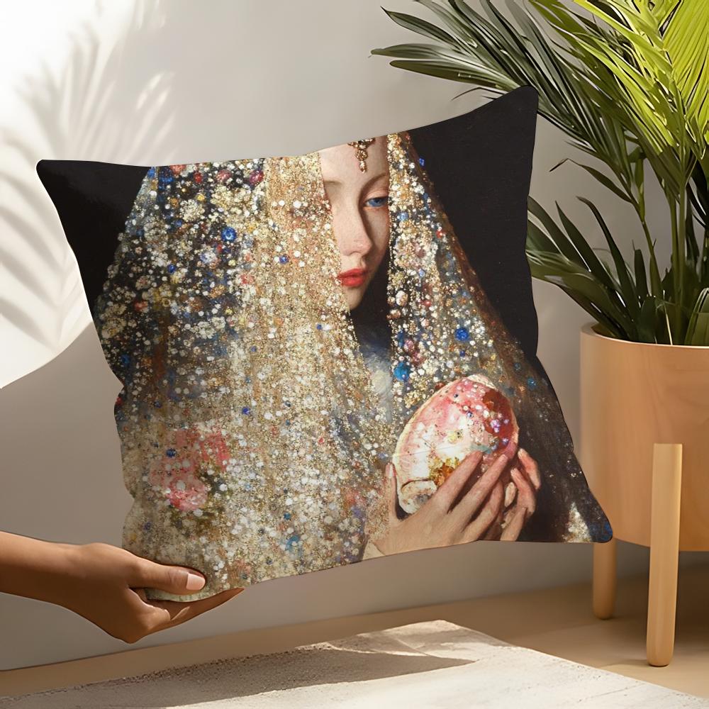 Art Pearl Girl Pillow Case Home Living Room Decoration Linen Pillow Cases Cushion Cover