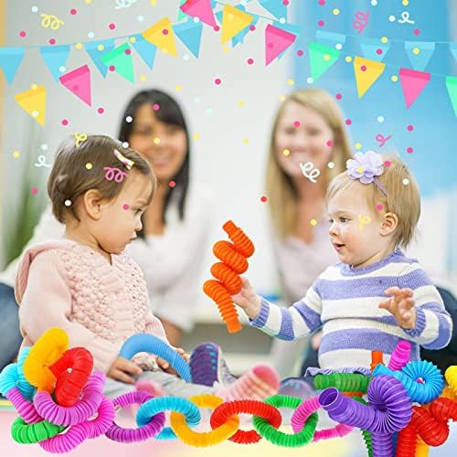 16 Pack Pop Tubes, Multi-Color Stretch Tubes Sensory Toys, Fidget Toys for Adults & Kids, Stress & Anxiety Relief Sensory Stretch Tubes