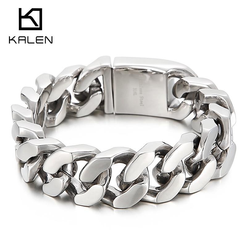 22cm Stainless Steel Link Chain Bracelet for Men Heavy Chunky Cuban Chain Biker Bracelet Punk Jewelry Accessories 20CM