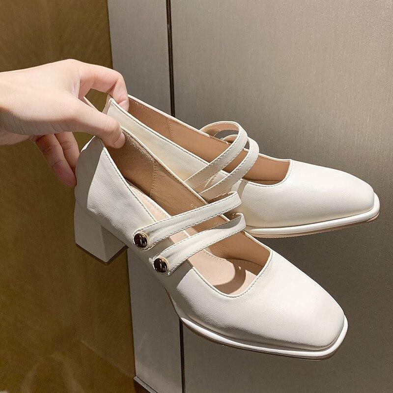 Rimocy Modne Czółenka z Kwadratowymi Obcasami z Podwójną Klamrą Kobiety Czarne Kwadratowy Nosek Buty do Biura Kobieta Wodoodporne Płytkie Buty ze Skóry PU