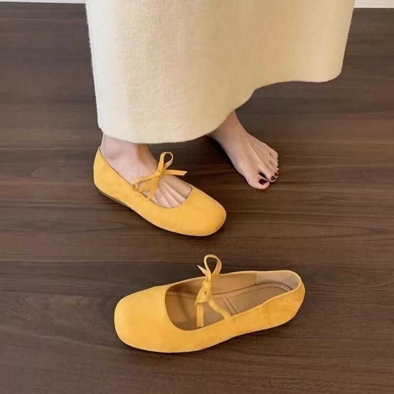 Square-toed Shallow Ballet Shoes with Flat Soft Soles Retro Single Shoes