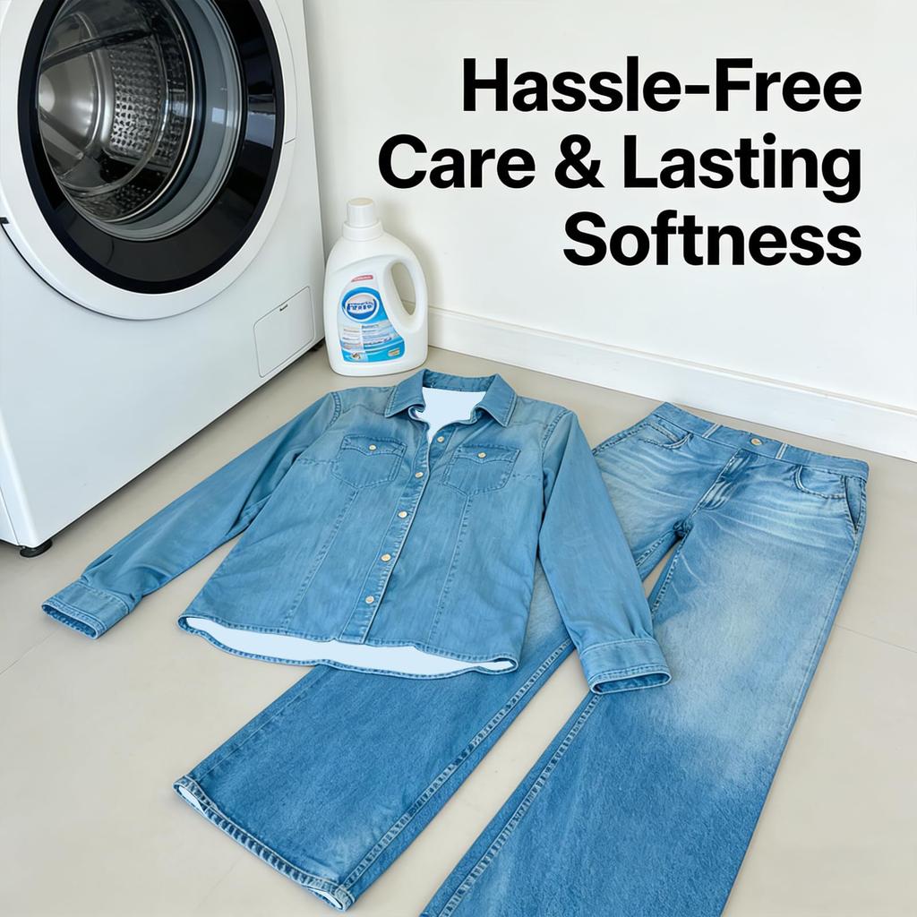 Women's Everyday Denim Cardigan, Wide-sleeved, Long-sleeved Two-piece Set