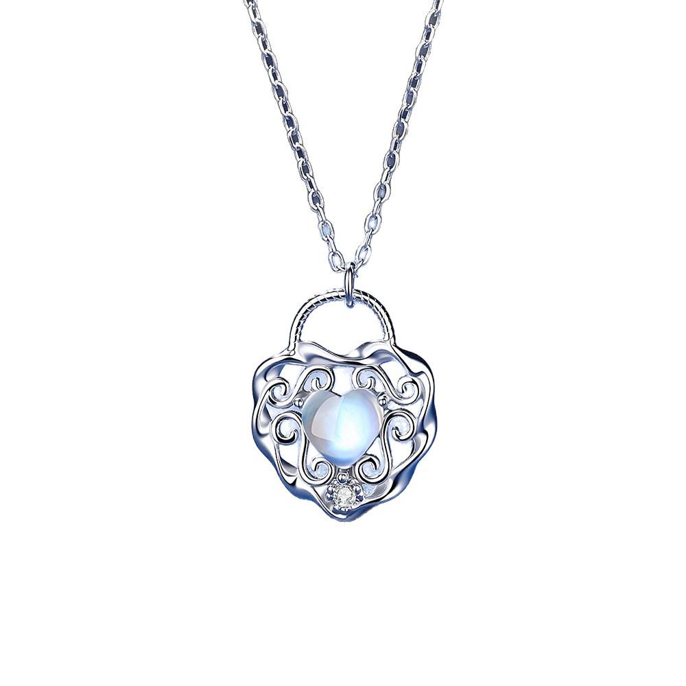 Elegant 925 Sterling Silver Heart Moonstone Necklace for Women - New Floral Style Clavicle Chain