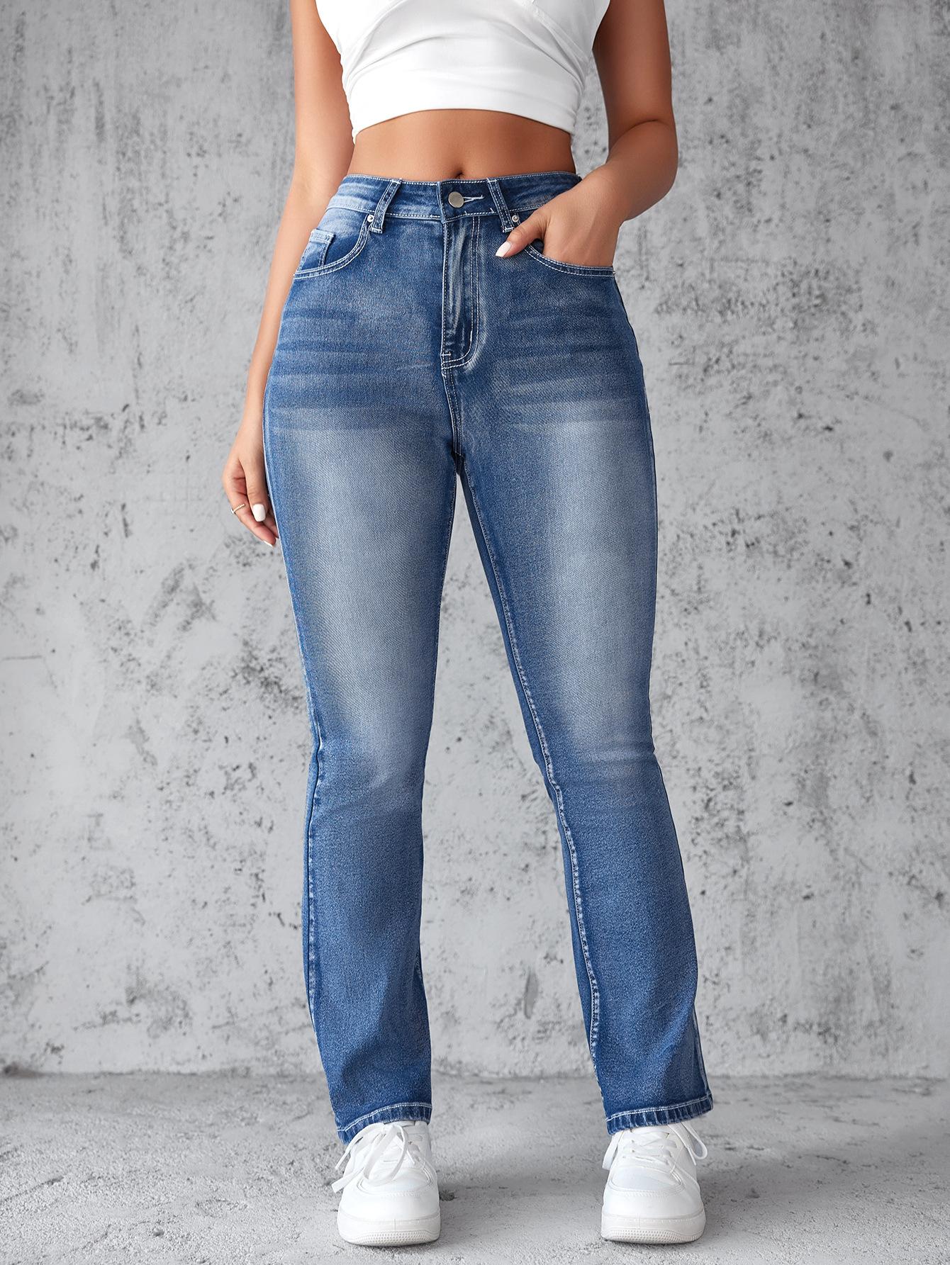 2026 summer new fashion trend old blue splicing high waist jeans women S