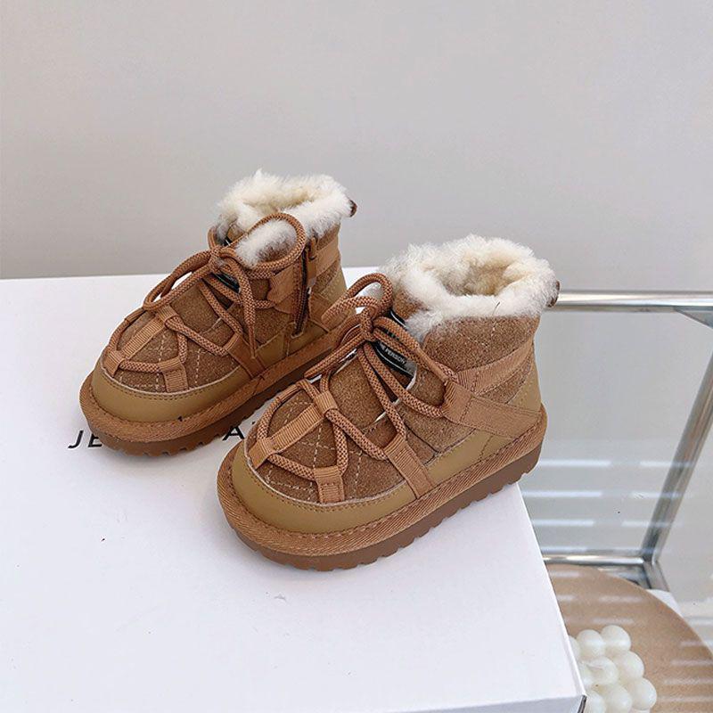 

2025 Зимові дитячі корейські черевики на шнурівці для снігу: Модний бавовняний одяг на оксамитовій підкладці для хлопчиків та дівчаток Size 26/Inner: 16.5cm