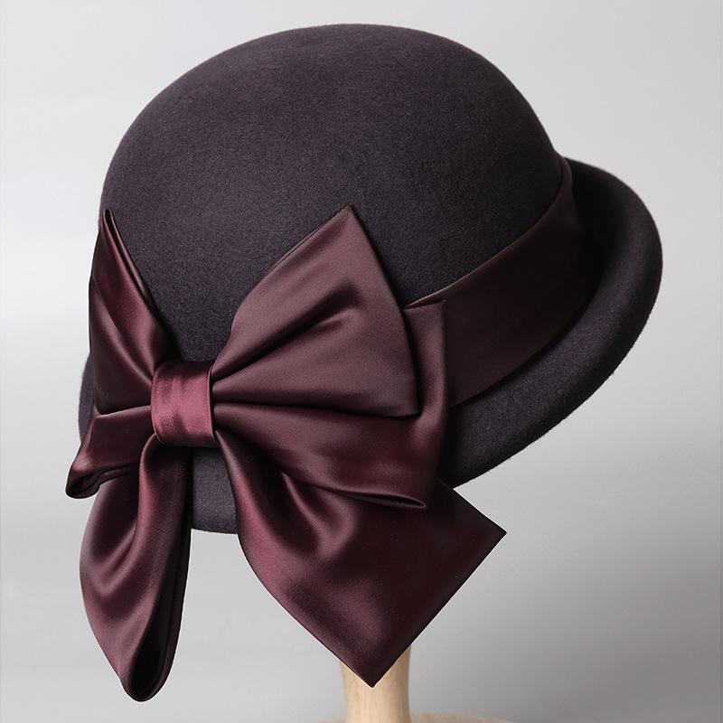 French bow wool felt hat bucket hat autumn and winter elegant small fragrant basin hat British top hat female