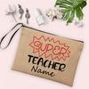 Rainbow Teacher Pencil Case Personalized Custom Name Linen Stationery Supplies Storage Bags Travel Neceser Makeup Bag Best Gifts