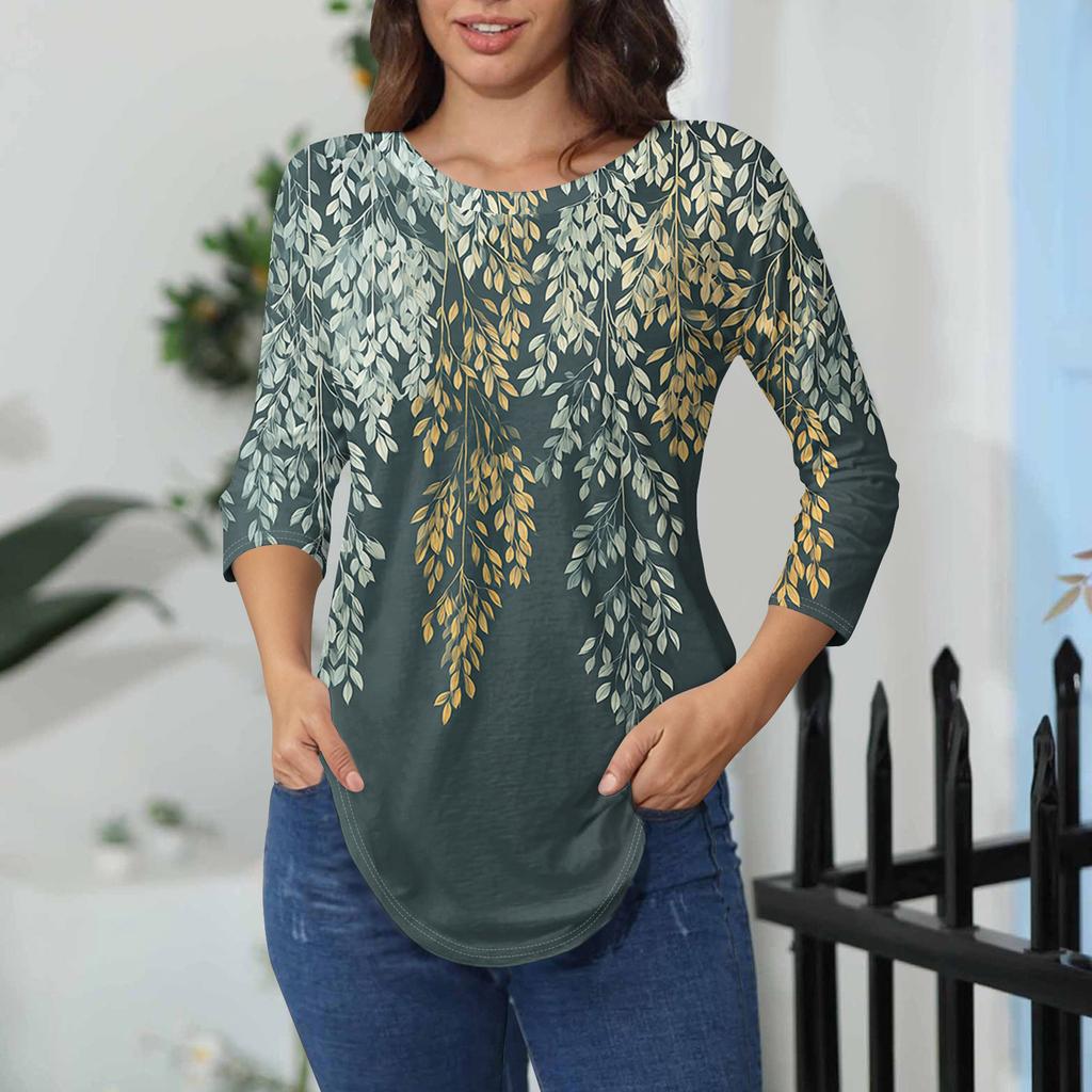 Damen-T-Shirts, 3/4-Ärmel, einfarbig, Pullover, Sommer, Frühling, Tops, Blusen