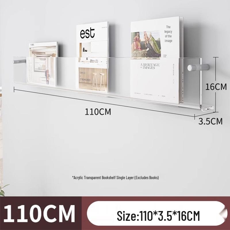 Acrylic Wall-Mounted Transparent Bookshelf for Children's Books and Magazines, Punch-Free Display Rack.