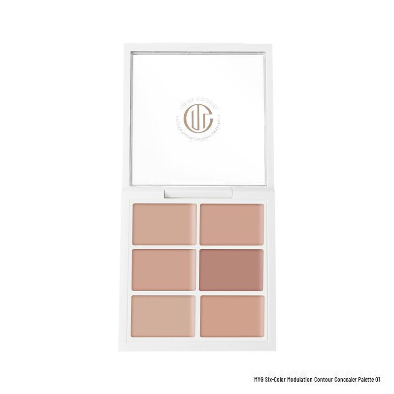 Six-Color Makeup Palette: Lipstick, Contouring Cream, Concealer for Acne, Scars, Dark Circles, Redness & Highlighter.