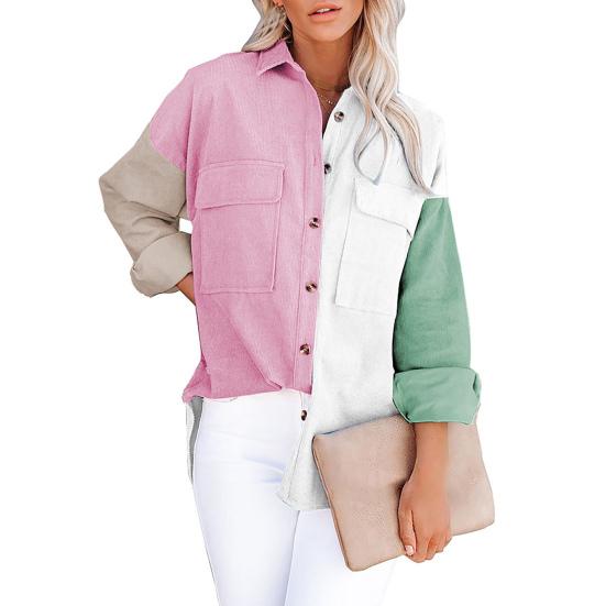 

Женская блузка осень-зима с отложным воротником однобортная рубашка контрастного цвета для повседневной носки XXL