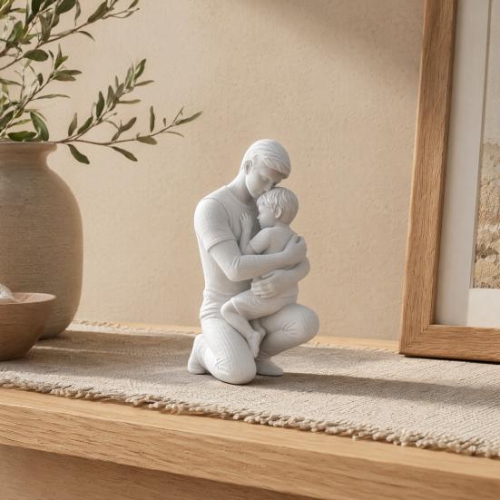 3D-gedruckte Skulptur-Figuren von Vater und Sohn, die sich umarmen, Matt-weiße Heim-Tischdekoration, Sentimentales Geschenk für Papa vom Sohn zum Vatertag,