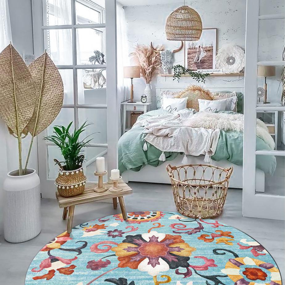 Moroccan Style Living Room Decoration Round Carpet Large Area Rugs for Bedroom Home Rocking Chair Floor Mat Washable Lounge Rug