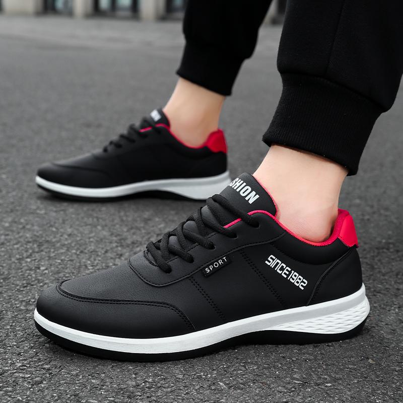Artificial Leather Men's Casual Shoes Spring Men's Casual Lightweight Sports Shoes Lace Up Flat Shoes Breathable Outdoor Jogging