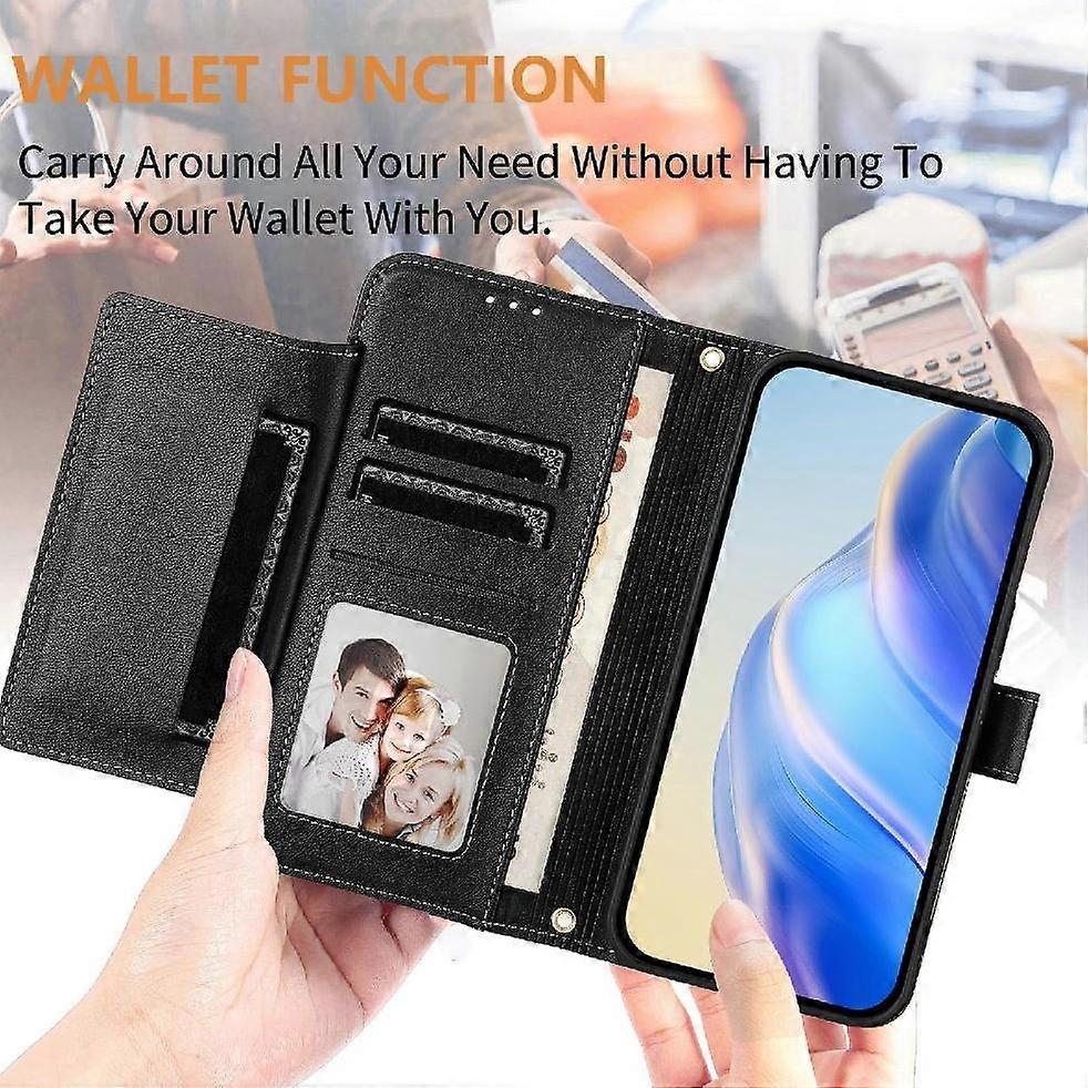Wallet Phone Case for OPPO Reno 12F with Zipper Card Holder, Detachable Strap, Kickstand, Magnetic Closure
