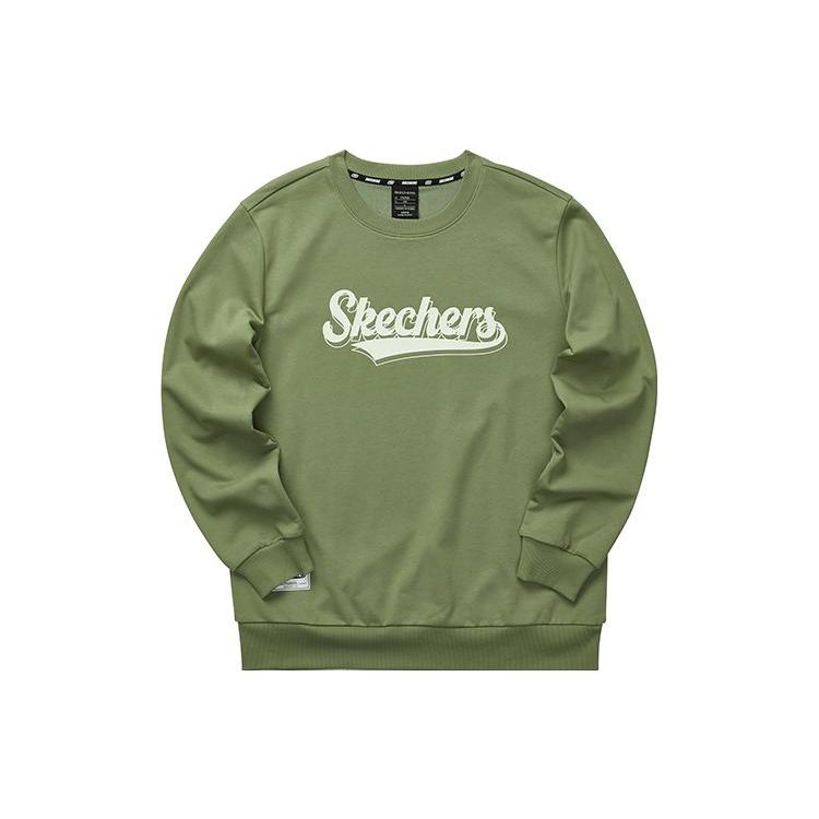 Skechers Letter Print Casual Crew Neck Pullover Long Sleeve American Sweatshirt Unisex sweatshirt Chrome-Green L323U075-01MX