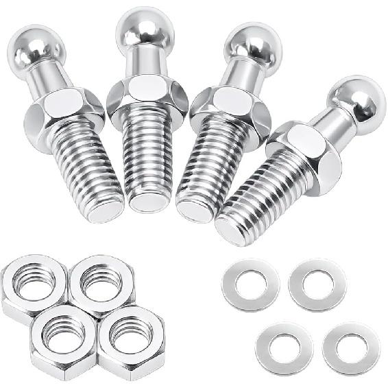 4 Pièces Goujon à Rotule de Voiture 10 mm avec Écrous de Fixation, Goujons pour Ressort à Gaz de Véhicule en Acier au Carbone M6, Extrémités Robustes de Support de Levage à Ressort à Gaz pour Amortisseurs Automobiles