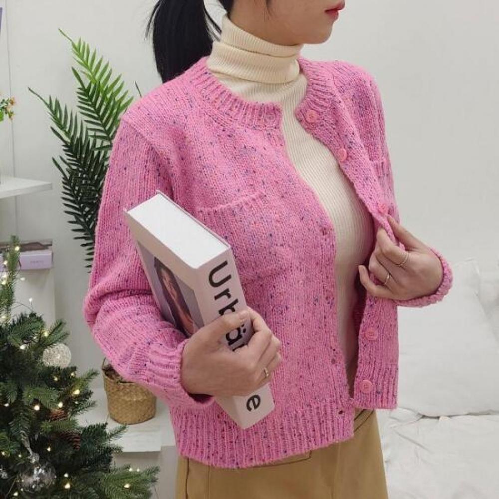New Arrivals Open Run Boucle Round Neck Dot Wool Cardigan Slim Fit