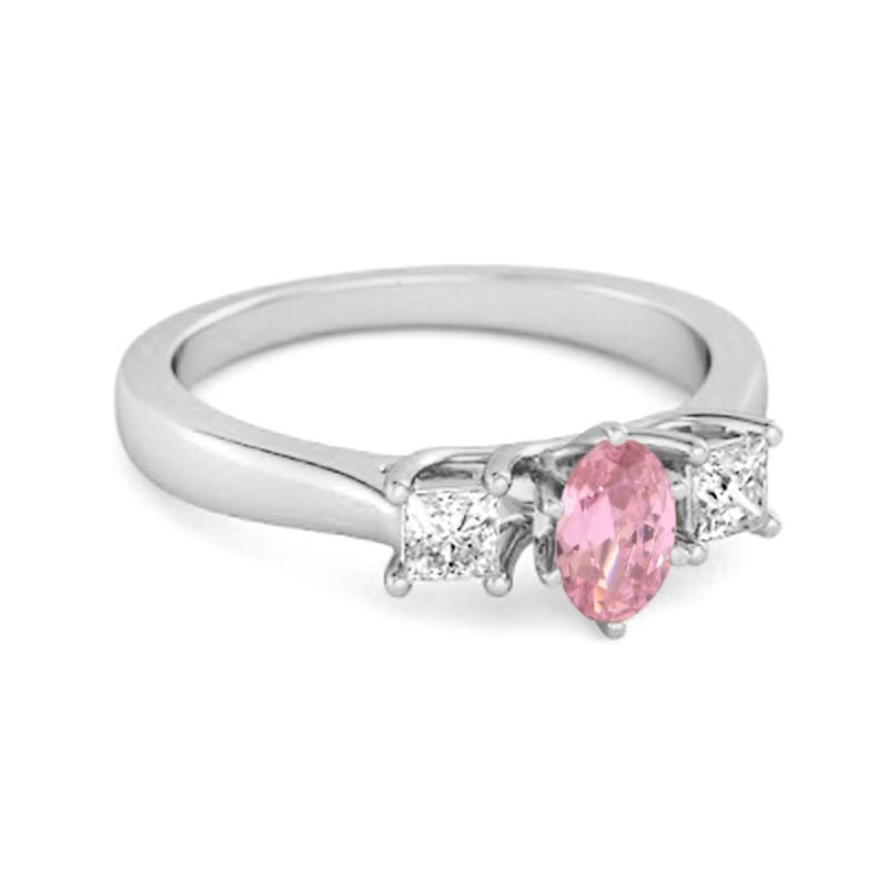 Pink CZ Elegant Three Stone Women Wedding Ring  - 925 Sterling Silver