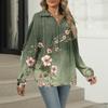 Women's Summer Fashion Casual  Printed V-Neck Long Sleeve Shirt Top