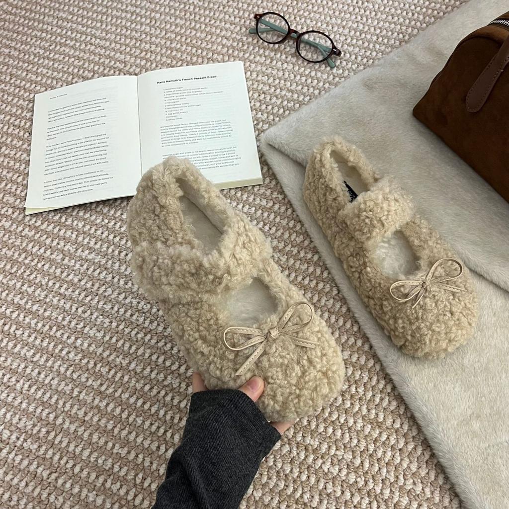 2025 winter new round head with velvet thermal cotton shoes versatile Mary Jane platform commuter fluffy women's single shoes