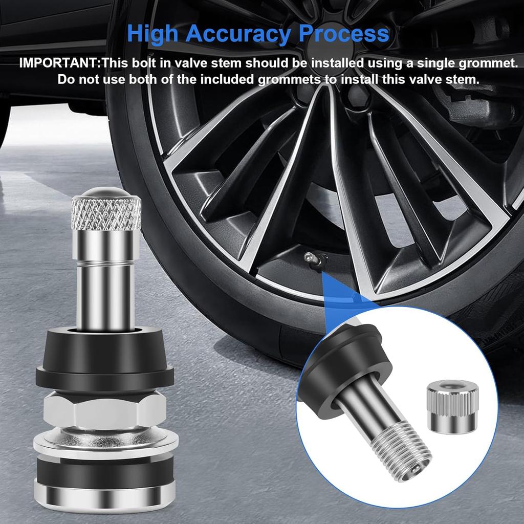 6-Pack TR416 Tire Valve Stems, High Pressure 200 PSI Tubeless Valve Stems, Brass Valve Stems, 1-1/2" Schrader Valve, Fits 0.453" & 0.625" Rim Holes