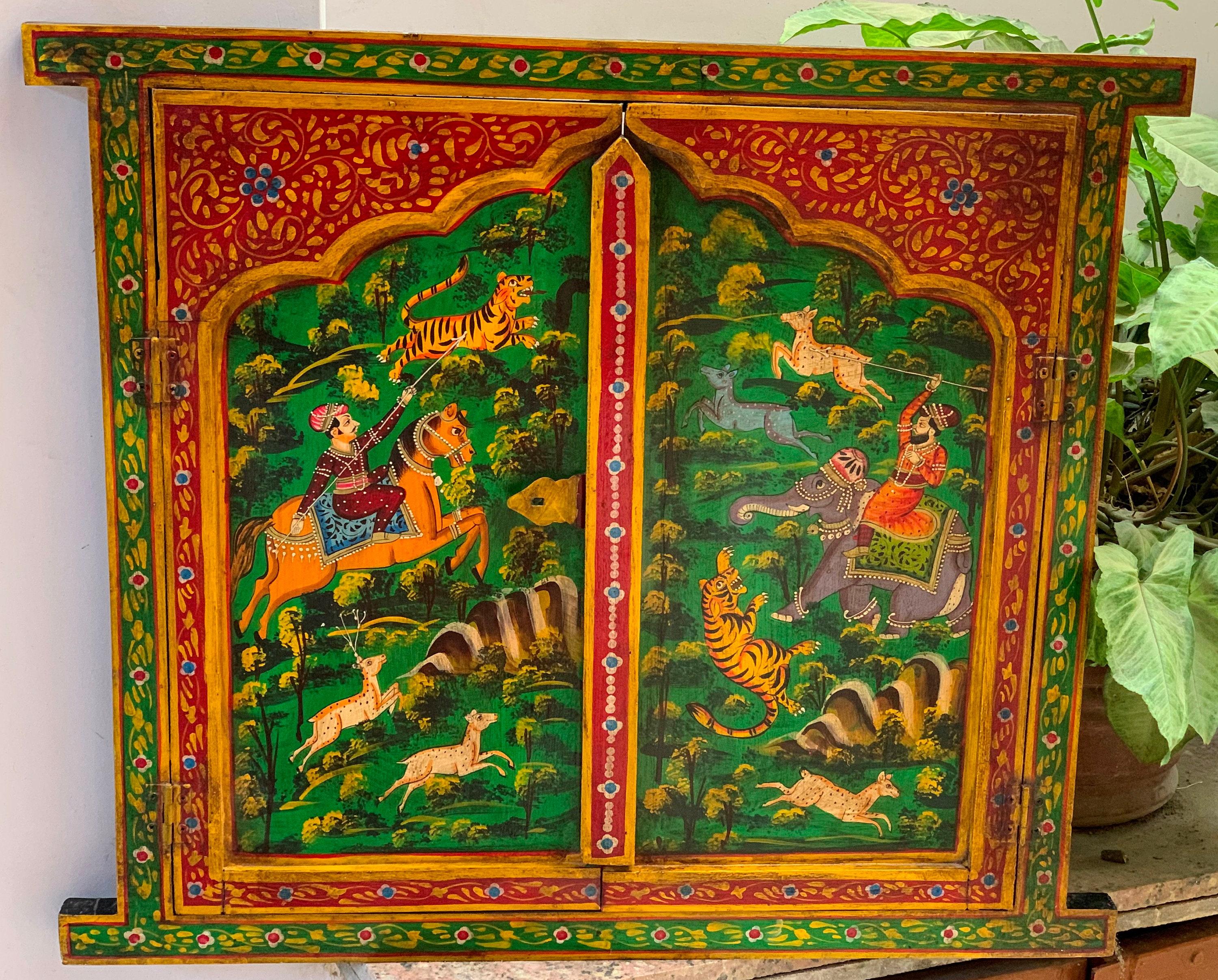 Handmade Wooden Jharokha Wall Hanging: Royal Hunting Scene, Festival Decor разноцветный