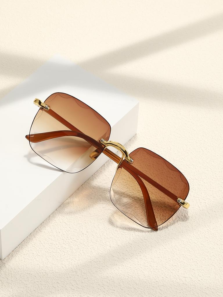 1PC Retro Frameless Trimmed Square Fashion Glasses Ladies Gradient Glasses Outdoor Travel Sunglasses