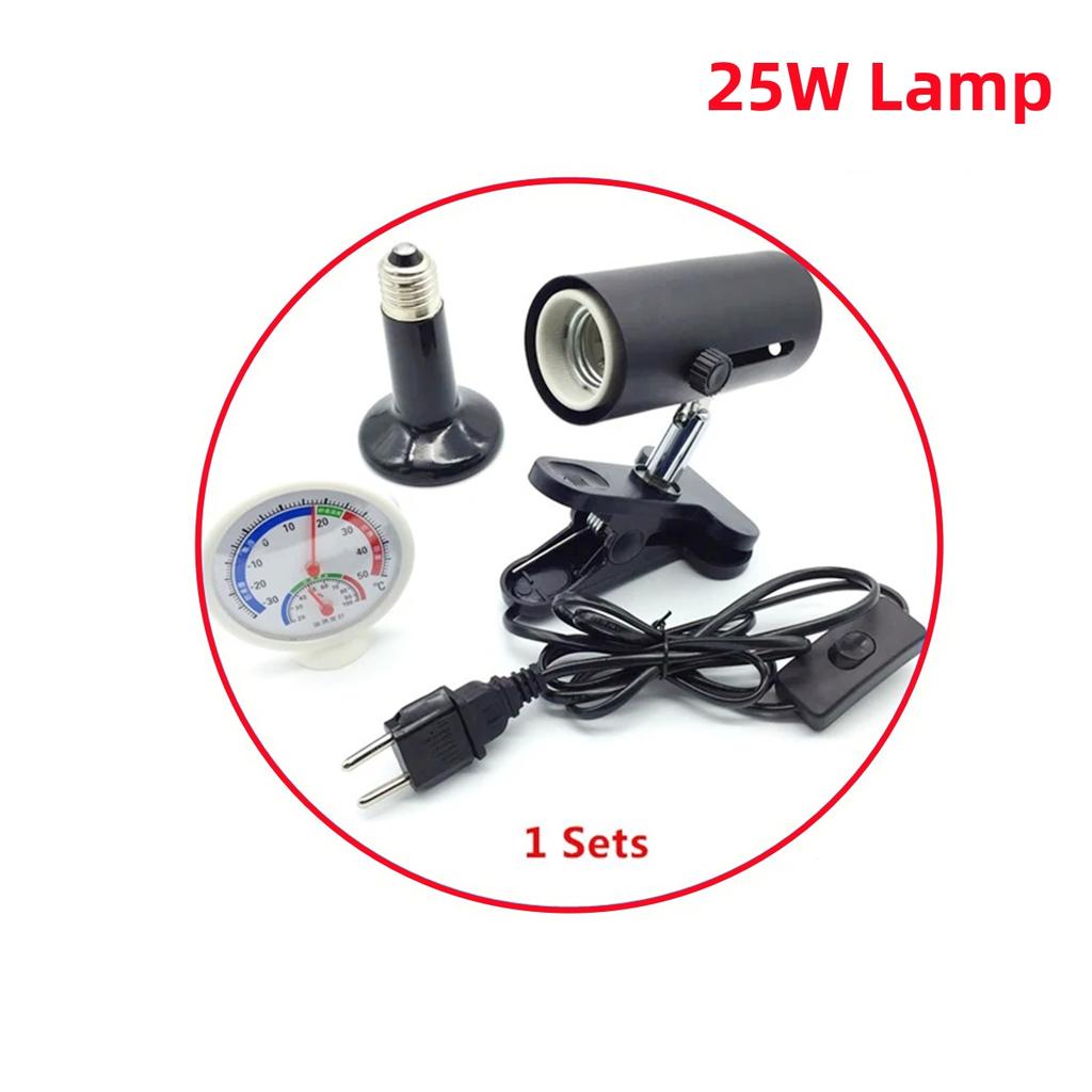 1Set Reptile Heating Lamp Kit 360 Degree Rotation Clamped UVA/UVB Lamp Rack Thermometer Hygrometer EU Plug 25/50/75/100/150/200W