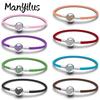 Manyilus Red Heart Crystal Leather Bracelet 925 Silver Pendant for Charms Original Bracelet Fine DIY Jewelry Gift